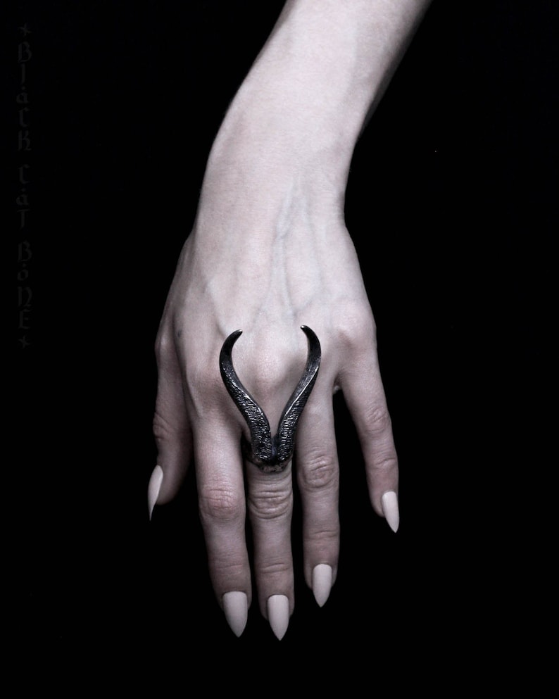 Goat Horn Ring large Sterling Silver Dark Gothic Satanic Etsy