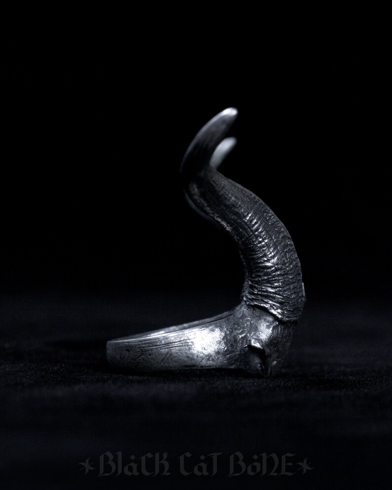 Goat Horn Ring Small Sterling Silver Dark Gothic Satanic Etsy
