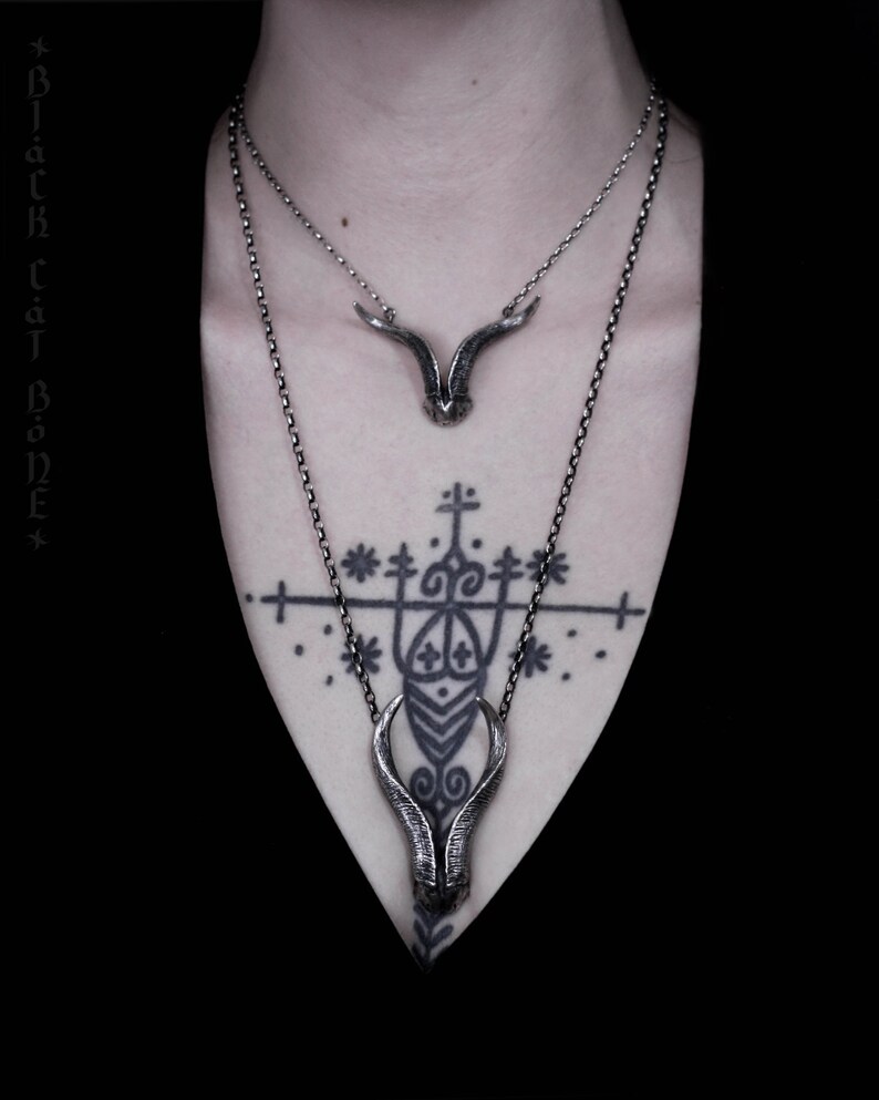 Goat Horn Necklace small Sterling Silver Dark Gothic Etsy