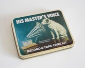 vintage 1980s His Master 39 s Voice Record Cassette Care Kit, HMV advertising tin box with Nipper the dog colletible retro decoration