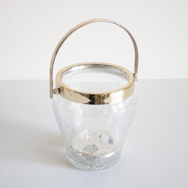 vintage 1960s ice bucket, cracked crackle crystal glass, cube container, icebucket, mid century home decoration, sixties design barware