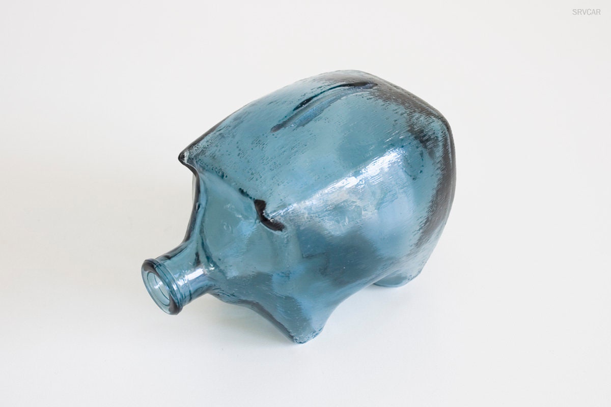 vintage 1950s glass pig money bank coin box blue piggy coins Etsy