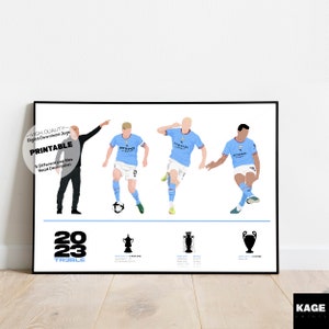 Manchester City Treble - Guardiola, De Bruyne, Haaland, Rodri, Fußball gut Kunst, Fußball, Fußball-Wand-Dekor, Vektor-Poster, Cityzens Geschenk