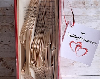 Folded Book Art 1st Anniversary Gift, Paper Wedding Present, Various coloured book for paper anniversary