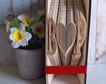 Personalised Folded Book Art, Initials Heart, Anniversary Gift, Book Lover Present