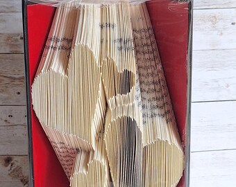 Folded Book Art Hearts, Recycled Book Sculpture, Wedding Anniversary Gift