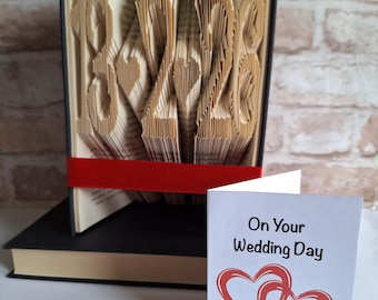 Hand Folded Recycled Wedding Date Fold, Paper Anniversary Gift For Book Lover