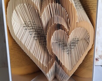 Double Heart Book Sculpture, Recycled Book Art, Anniversary Gift, Golden Wedding Anniversary Present