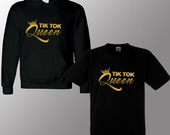 dziecięca bluza z kapturem TIK TOK QUEEN Złoty nadruk, dziewczęca koszulka tik tok, wpływowa tik tok, królowa TikTok, Tik tok słynna bluza z kapturem Top Youtuber wirusowa