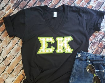 ΣΚ - Size S- Sigma Kappa Greek Stitched Lettered American Apparel V-neck T-shirt - ONLY 1 in stock!