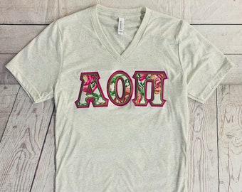 ΑΟΠ - Size S -Greek Stitched Letter V-Neck Shirt - ONLY 1 in stock!