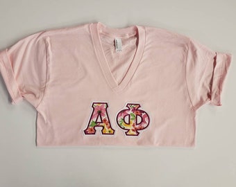 ΑΦ = Size M - Alpha Phi Greek Stitched Lettered American Apparel V-neck T-shirt