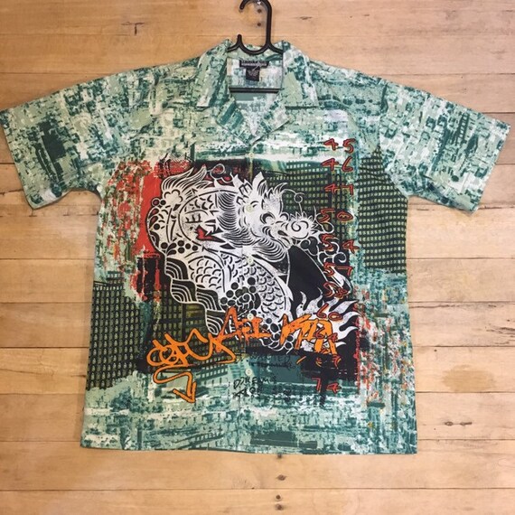 Vintage 90s Dragon poly-button shirt