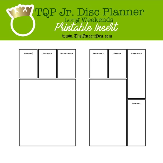 Jr. Disc Planner Inserts Long Weekends Printable Etsy