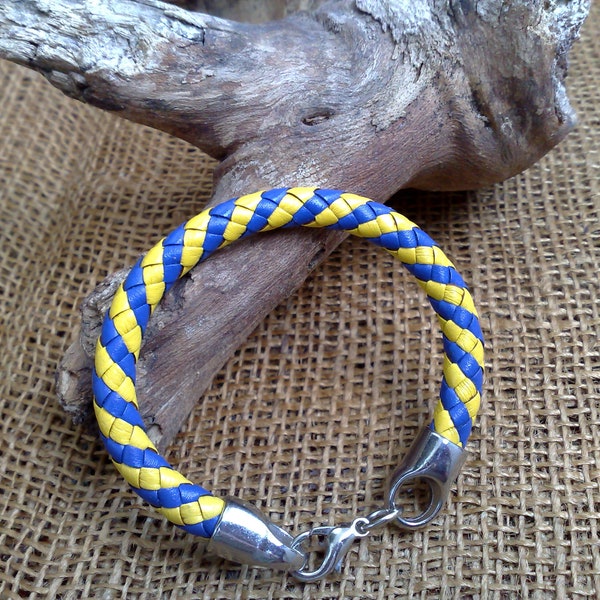 Braided leather bracelet (М69), Armreif, Pulsera, Bracelete, Armband, Braccialetto, Armring, In the colours of the Ukrainian flag