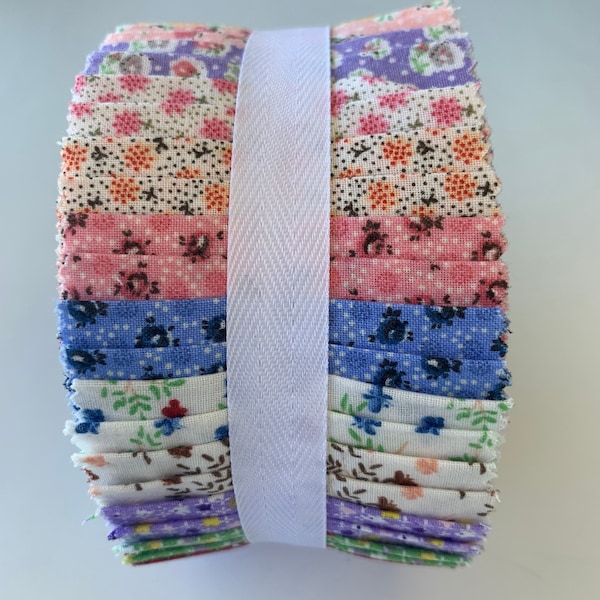 30s Reproduction quilt fabric Jelly Roll 40 - 2 1/2" strips in tiny floral and coordinating solid quilt fabrics vintage flower pastel fabric