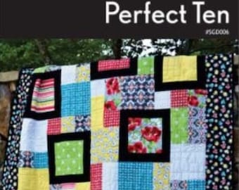 Perfect Ten Quilt Pattern by Swirly Girls Designs fat quarter friendly easy beginner quilt pattern for quilt gift girls room and boys room