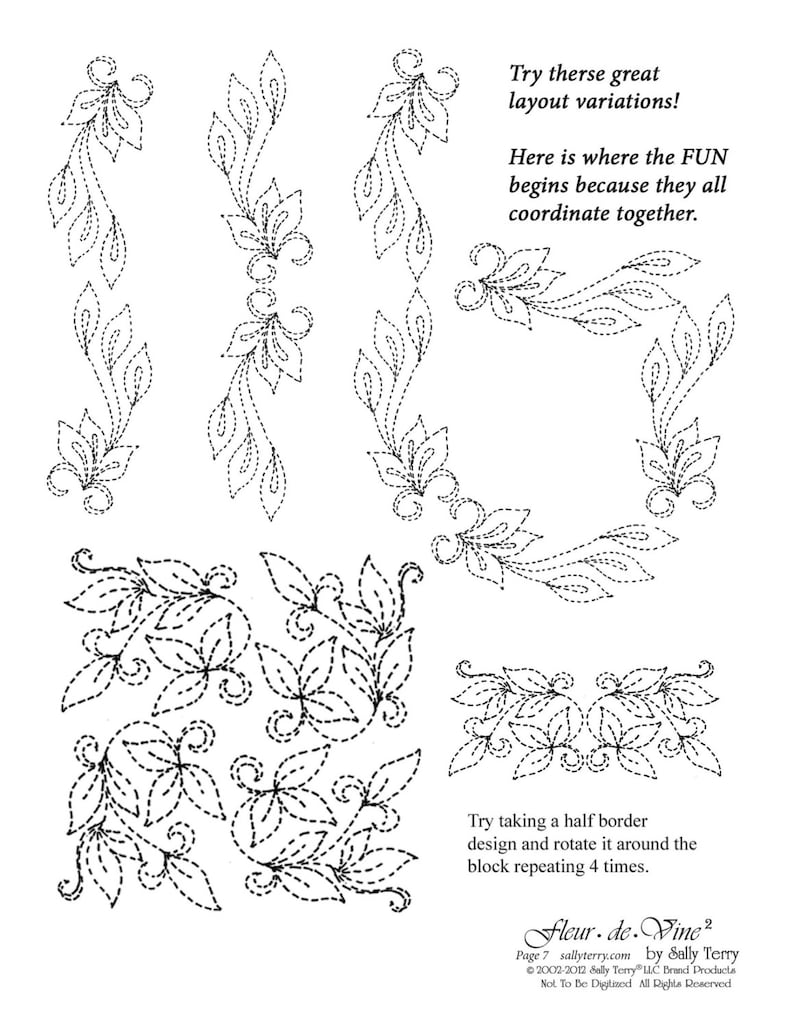 Printable 36 Patterns Free Motion Leaf Designs for Beginners Machine and Hand Quilting Patterns, Machine Quilting Pattern Pack Download