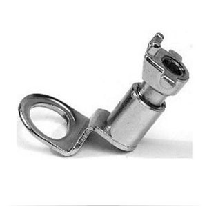 May include: A silver metal connector with a loop on one end and a threaded post on the other end.