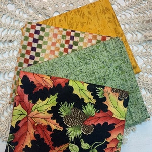 Fun Fall Quilt Fabric Curated Bundle 4 Fat Quarters 1 yard total for Thanksgiving autumn scrappy for quilting sewing fabric for crafting