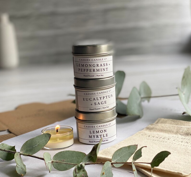 Natural Soy Candle Trio Australian Bush Set 2oz Tin Candles Etsy