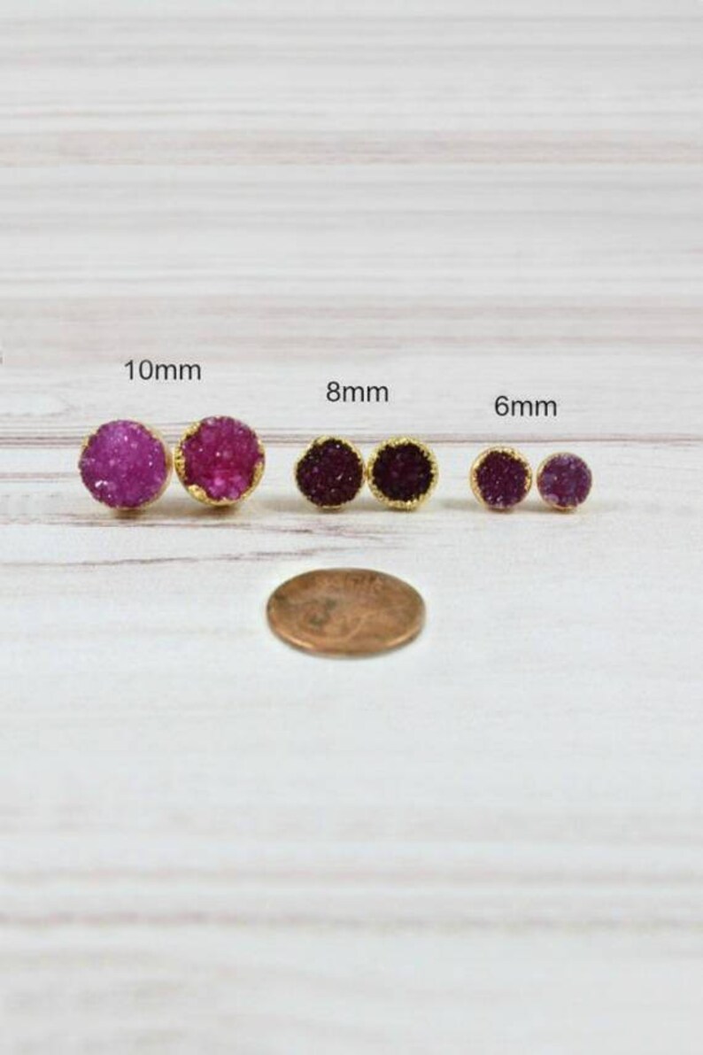 Gifts Gold Bridesmaid Earrings Small Crystal Earrings Bridal Jewelry Wedding Earrings Raw Stone Earrings Druzy Studs Druzy Earrings