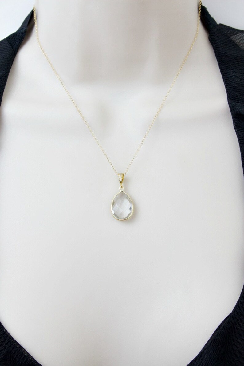 Silver Wedding Jewelry Simple Birthstone Necklace Crystal Quartz Necklace 14k Gold Filled Necklace Bridal April Birthday Gifts for Mom
