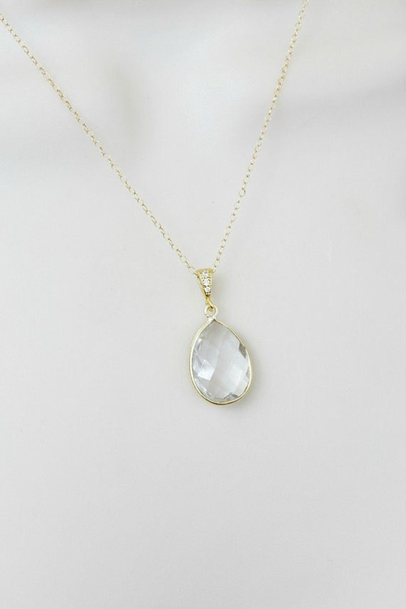 Silver Wedding Jewelry Simple Birthstone Necklace Crystal Quartz Necklace 14k Gold Filled Necklace Bridal April Birthday Gifts for Mom