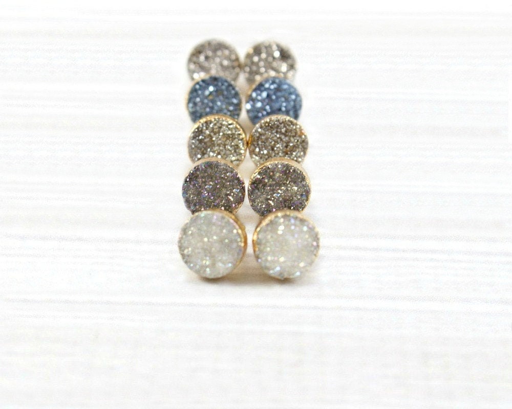 Blue Druzy Gold Earrings,Stone Earrings,Gold Stud Earrings,Minimalist Stone Earrings,Druzy Earrings,Wedding Jewelry,Bridesmaid gift