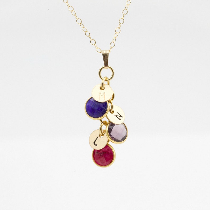 Little Birthstone Necklace Mom Gifts Dainty Family Necklace Gemstone Necklace Three Initial Necklace Mothers Necklace Grandma Jewelry