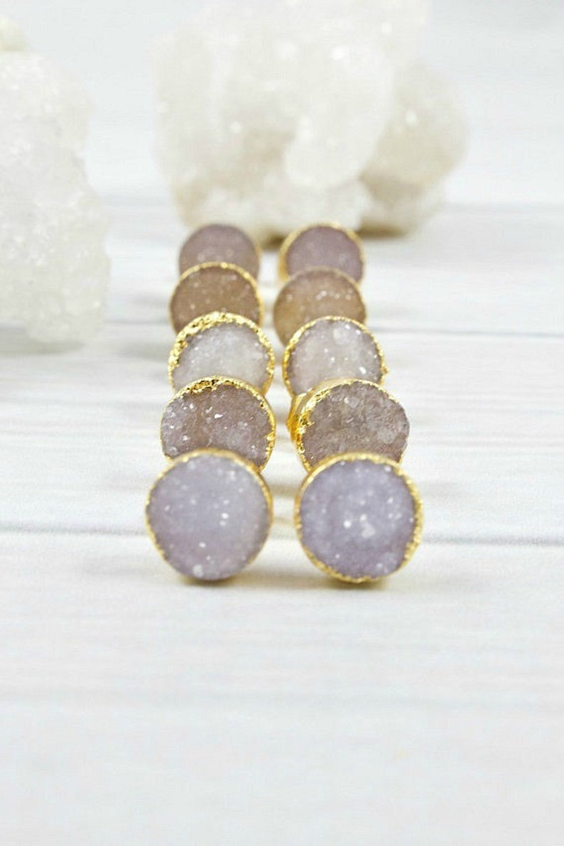 Druzy Earrings, Raw Stone Earrings, Small Crystal Earrings, Gold Bridesmaid Earrings, Bridal Jewelry, Druzy Studs, Mothers Day Gifts for her 