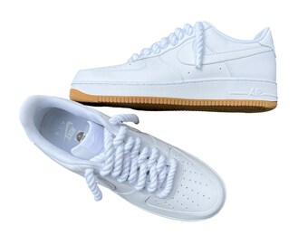 Solid White  AF1 with FAT Rope laces (Adult Sizes )