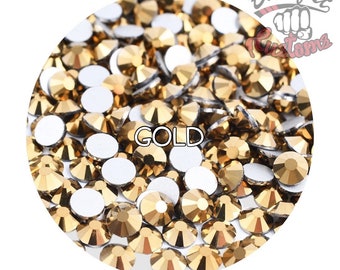 Glass Rhinestones || Gold || Flat Back Non-Hotfix