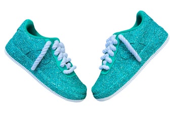 KIDS | Solid Color | Kids Glitter AF1 (Regular or Rope laces) White or Black base shoe