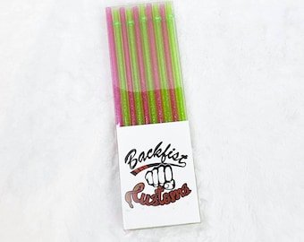 Pink and Green GLITTER STRAWS with Cleaning Brush || 20 straws  11in