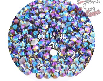 Glass Rhinestones || Olivine AB || Flat Back Non-Hotfix