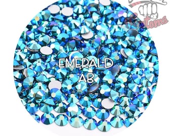 Glass Rhinestones || Emerald AB || Flat Back Non-Hotfix