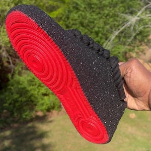 Red Bottom All Black Glitter  AF1 (Regular or Rope laces) on Black base shoe