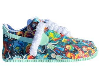 Rick Morty Cartoon  | Custom Adult Fabric AF1 (Regular or Rope laces) White or Black base shoe