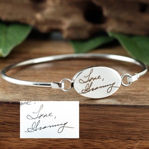 Actual Handwriting Bangle Bracelet, Memorial Bracelet, Sympathy Gift, Personalized Engraved Bracelet, Gift for Her, Signature Bracelet