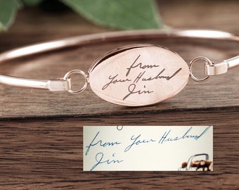 Handwriting Bangle Bracelet, Rose Gold Handwriting Jewelry, Personalized Engraved Bracelet, Memorial Bracelet, Gift for Her, Sympathy Gift