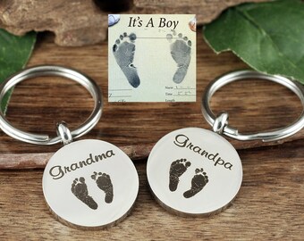 Actual Foot Print Keychain, Keychain for New Grandma, Engraved Keychain for Grandpa, New Mom Gift, Personalized Keychain, New Baby Gift