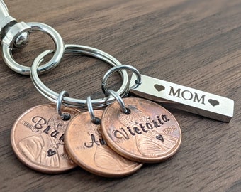 Personalized Penny Keychain, Keychain for Mom, Mother's Day Gift, Keychain, Lucky Penny, Personalized Mom Gift, Gift for Dad, Hand Stamped