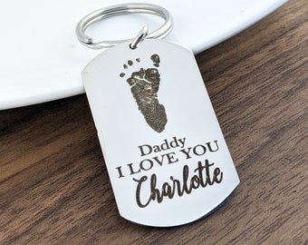 Fathers Day Gift, Gift for Daddy, Personalized Foot Print Keychain, Footprint Keychain, Gift for Dad, Husband, Laser Engraved Keychain,