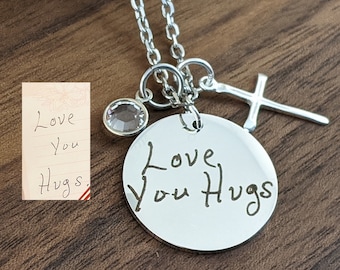 Custom Handwriting Necklace, Actual Handwriting Necklace, Personalized Engraved Necklace, Gift for Mom, Wife, Custom Engraved Jewelry