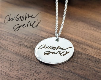 Actual Handwriting Necklace, Custom Handwriting Jewelry, Engraved Heart Necklace, Memorial Handwritten Necklace, Signature Necklace