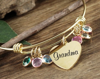 Personalized Gold Grandma Bracelet, Personalized Engraved Bracelet, Grandma Jewelry, Gift for Mom, Birthstone Bracelet, Nana Gift. Mimi Gift
