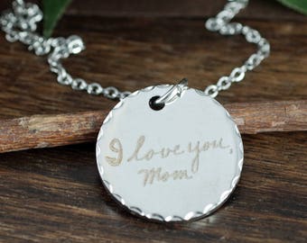 Actual Handwriting Necklace, Custom Handwriting Jewelry, Engraved Heart Necklace, Memorial Handwritten Necklace, Signature Necklace