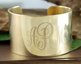 Monogram Cuff Bangle, Personalized with Initials, Large Cuff Bangle with Engraved Initials, Gift for Her, Engraved Cuff Bracelet