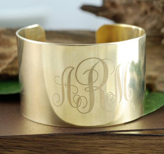 Monogram Cuff Bangle Personalized With Initials Large Cuff 